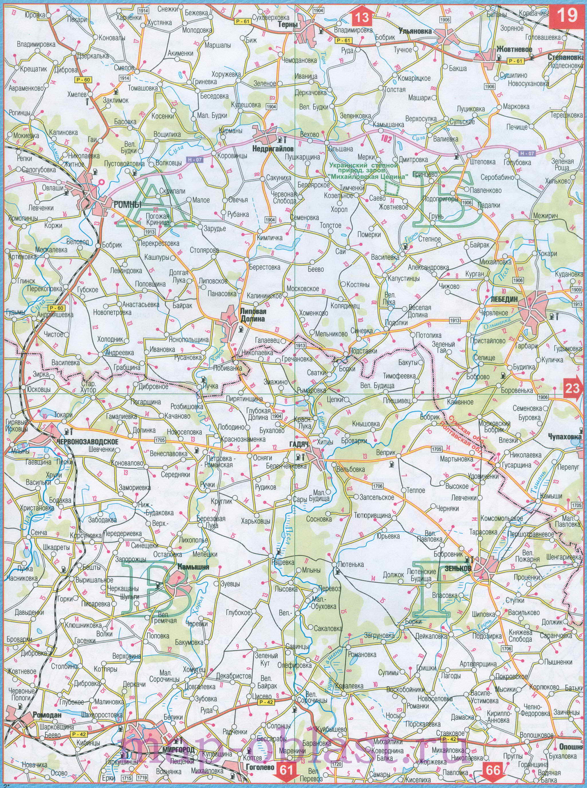 Карта Сумской Области Лебединского Района