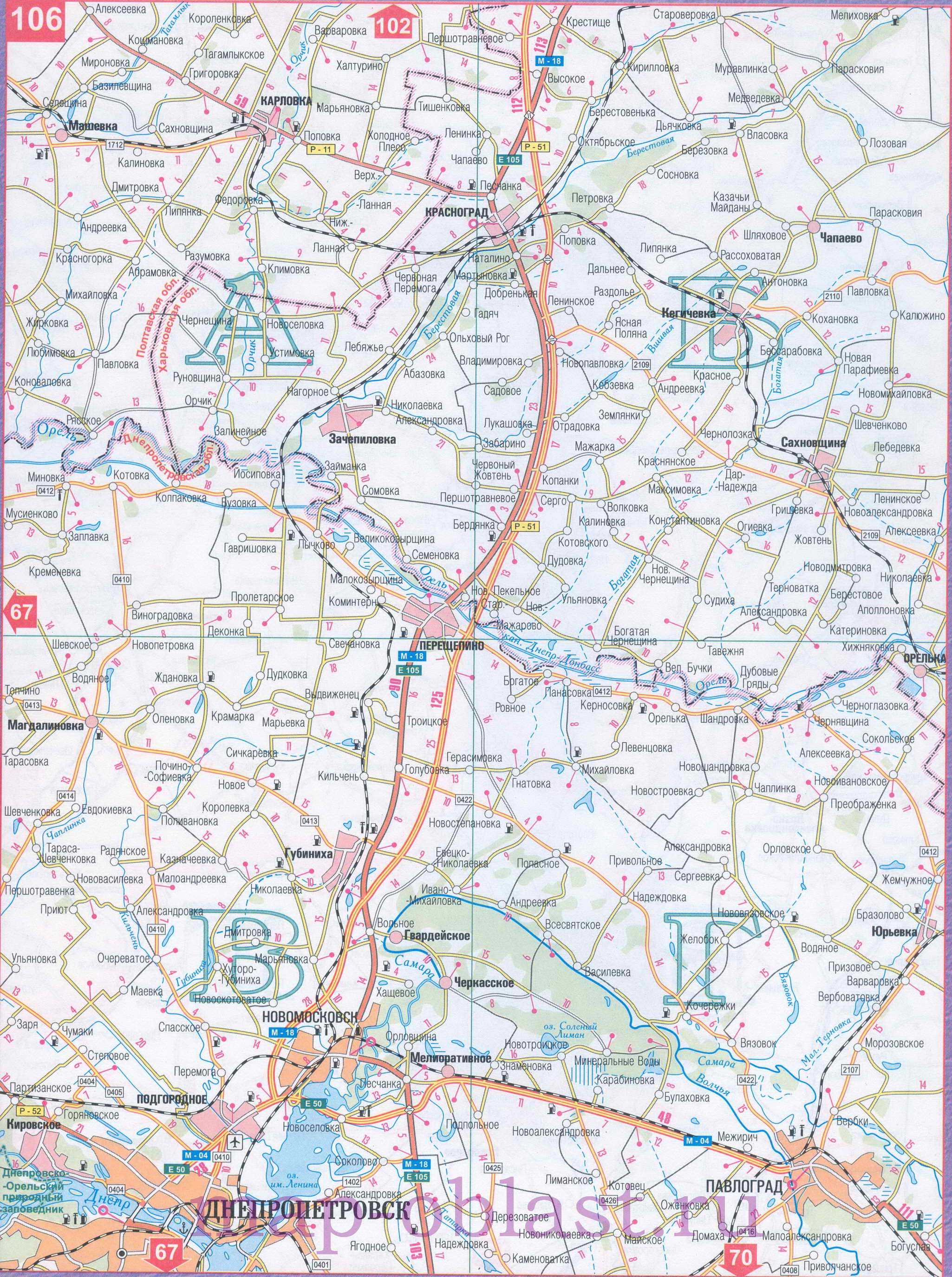 Автомобильная карта Восточной Украины - Харьковская область. Большая подробная карта Харьковской области, A1 - 