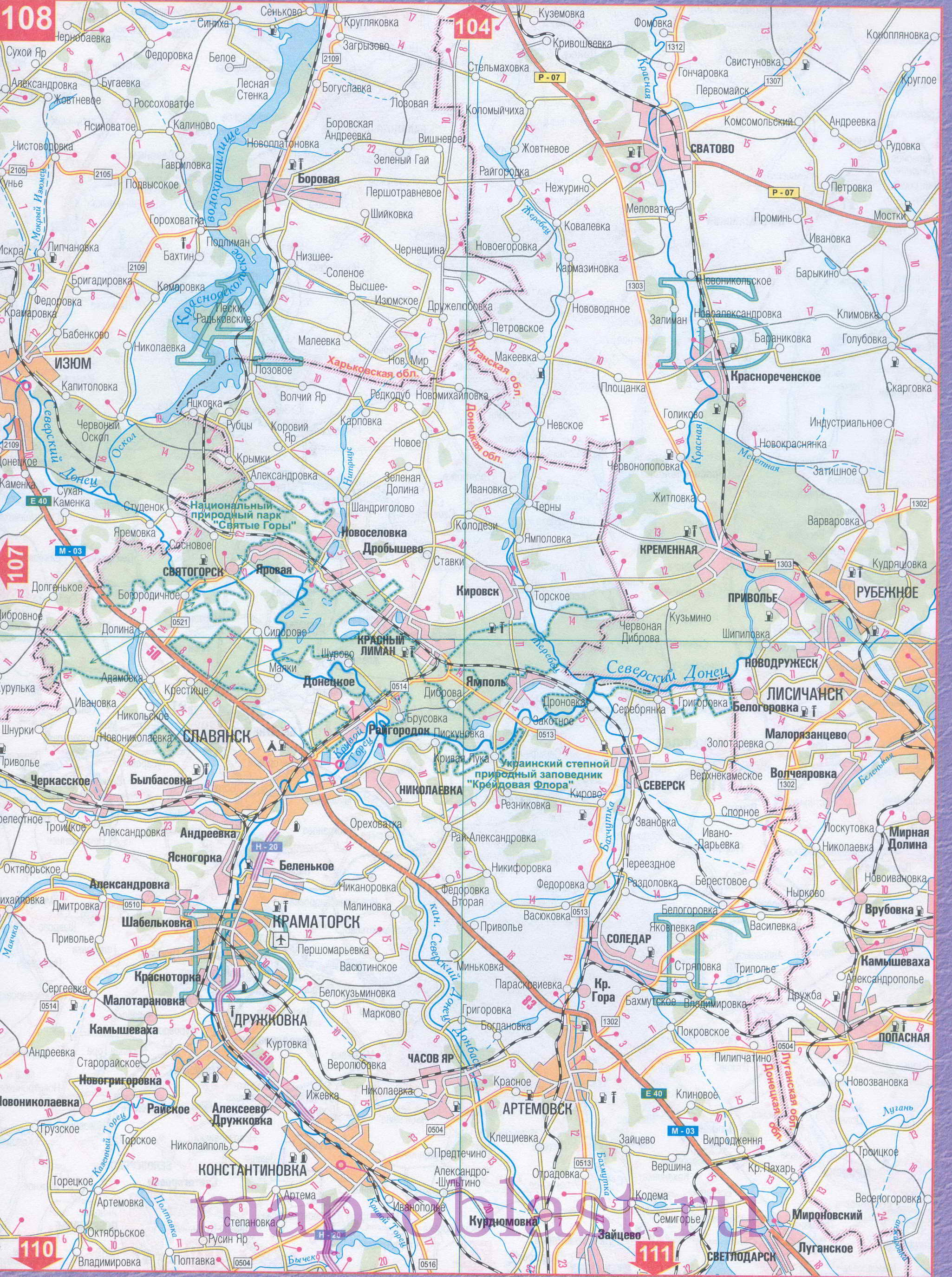 Автомобильная карта Восточной Украины - Харьковская область. Большая подробная карта Харьковской области, C1 - 