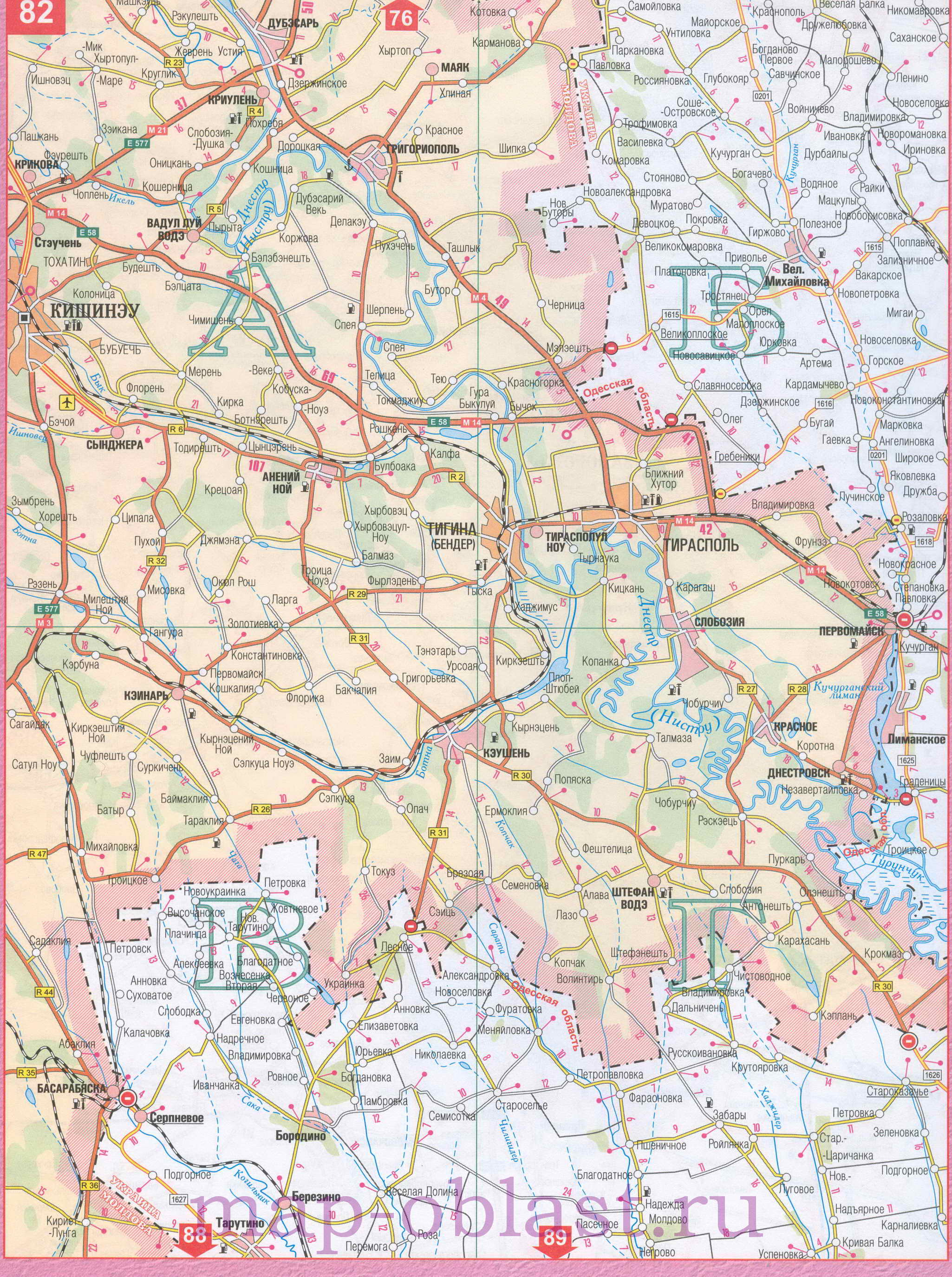 Карта границы Украина Молдавия. Карта автодорог Украина Молдова, A1 - 