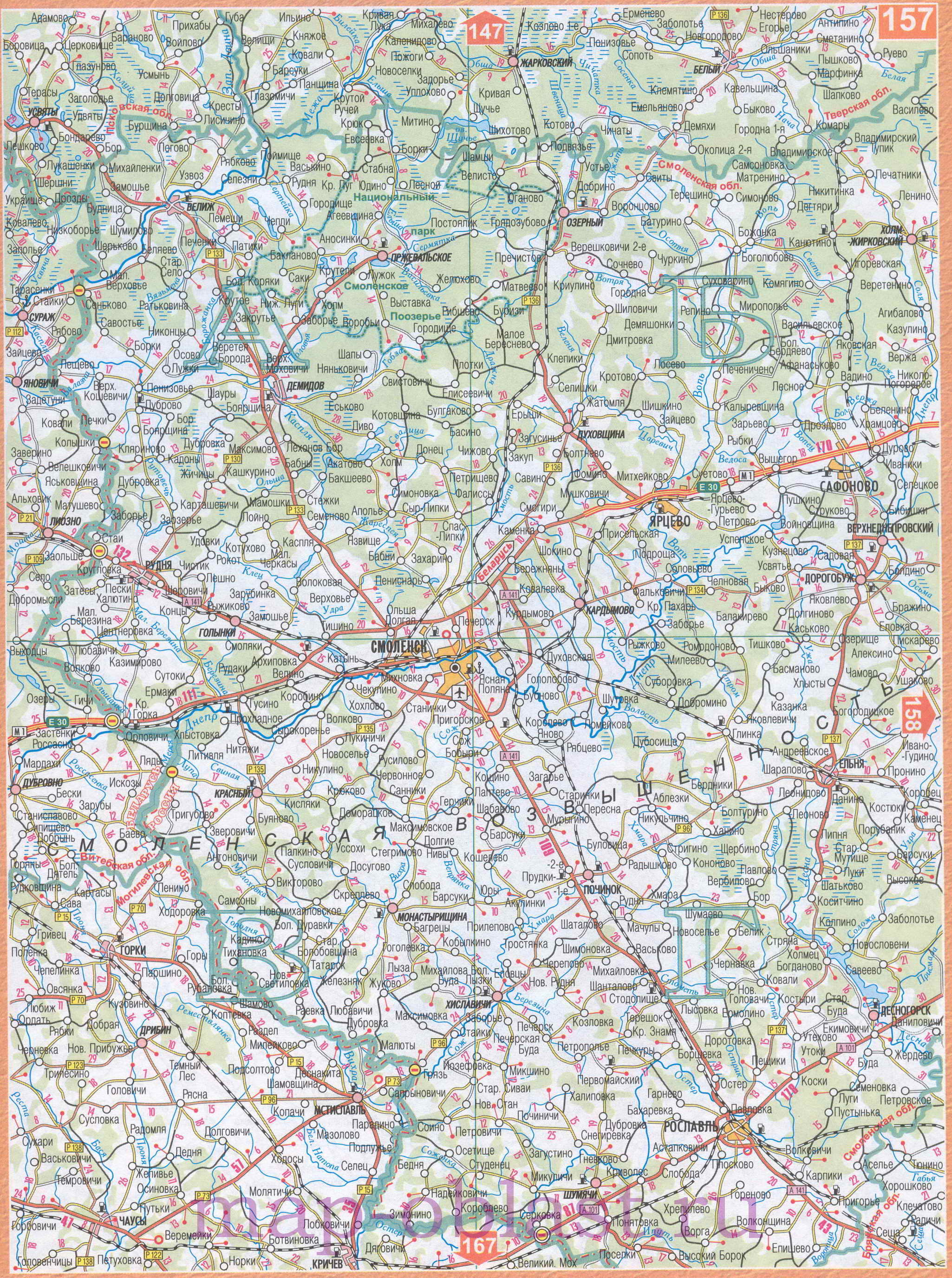 Карта границы Россия Белоруссия. Карта автодорог Россия Беларусь, B1 - 