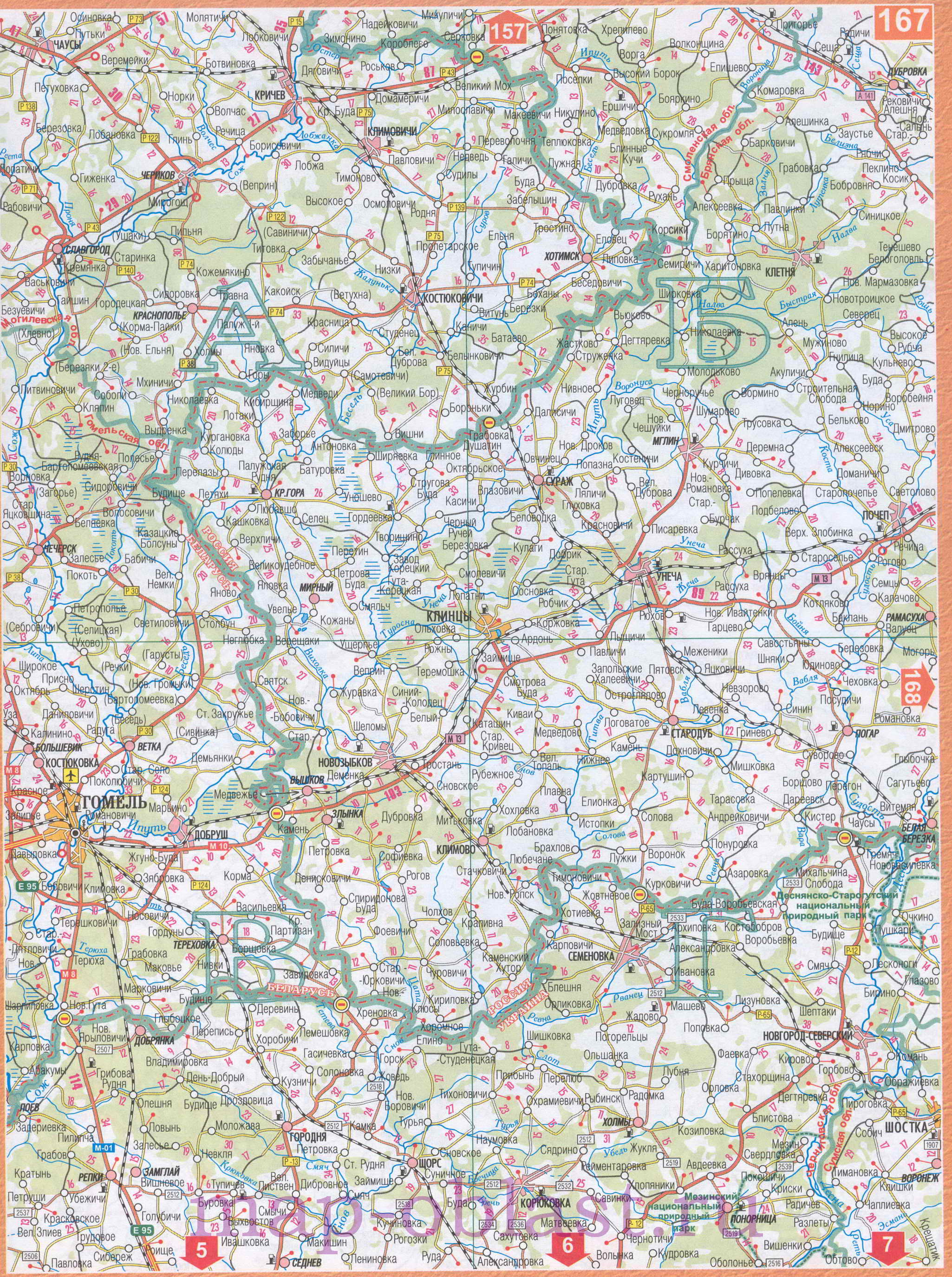 Карта границы Россия Белоруссия. Карта автодорог Россия Беларусь, B2 - 