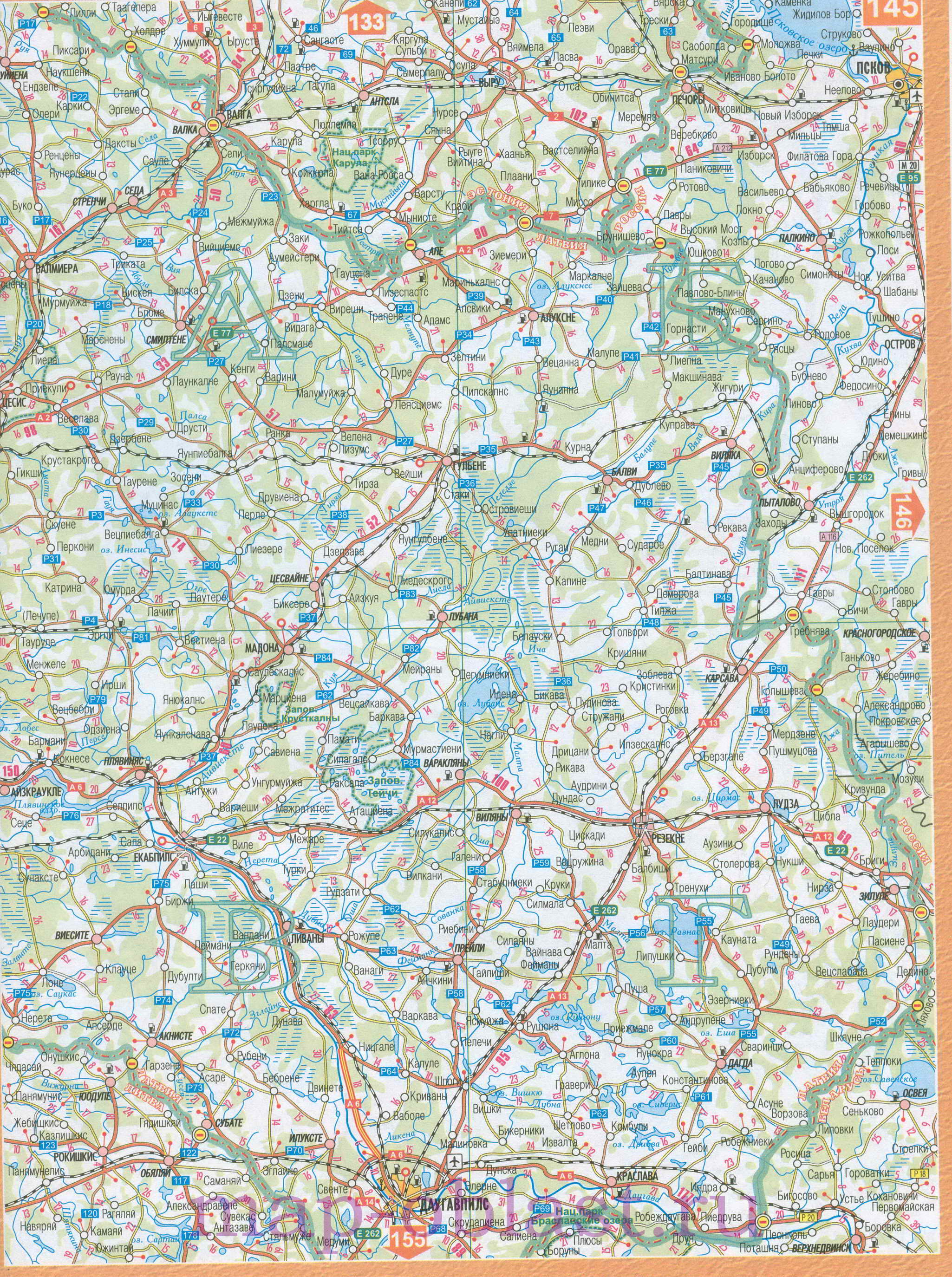 Карта границы Россия Латвия. Автомобильные дороги Россия Латвия, A0 - 