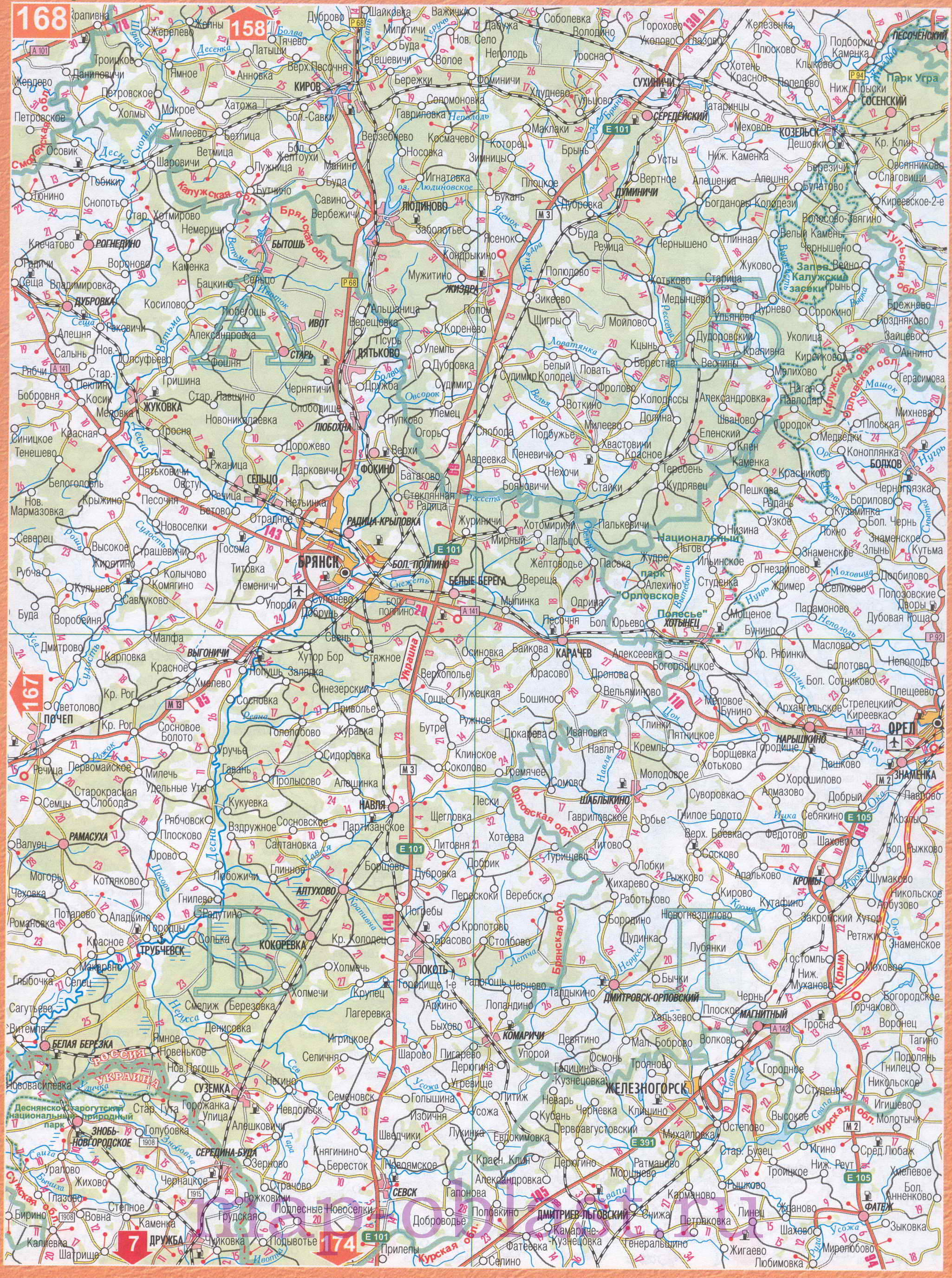 Карта дорог центрально-черноземного района России. Автомобильные дороги центрально-черноземного региона России, A0 - 