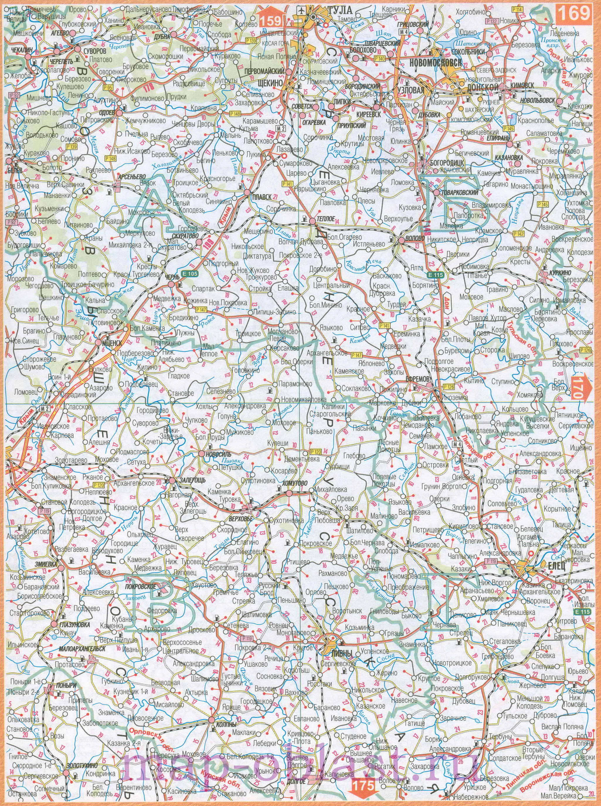 Карта дорог центрально-черноземного района России. Автомобильные дороги центрально-черноземного региона России, B0 - 