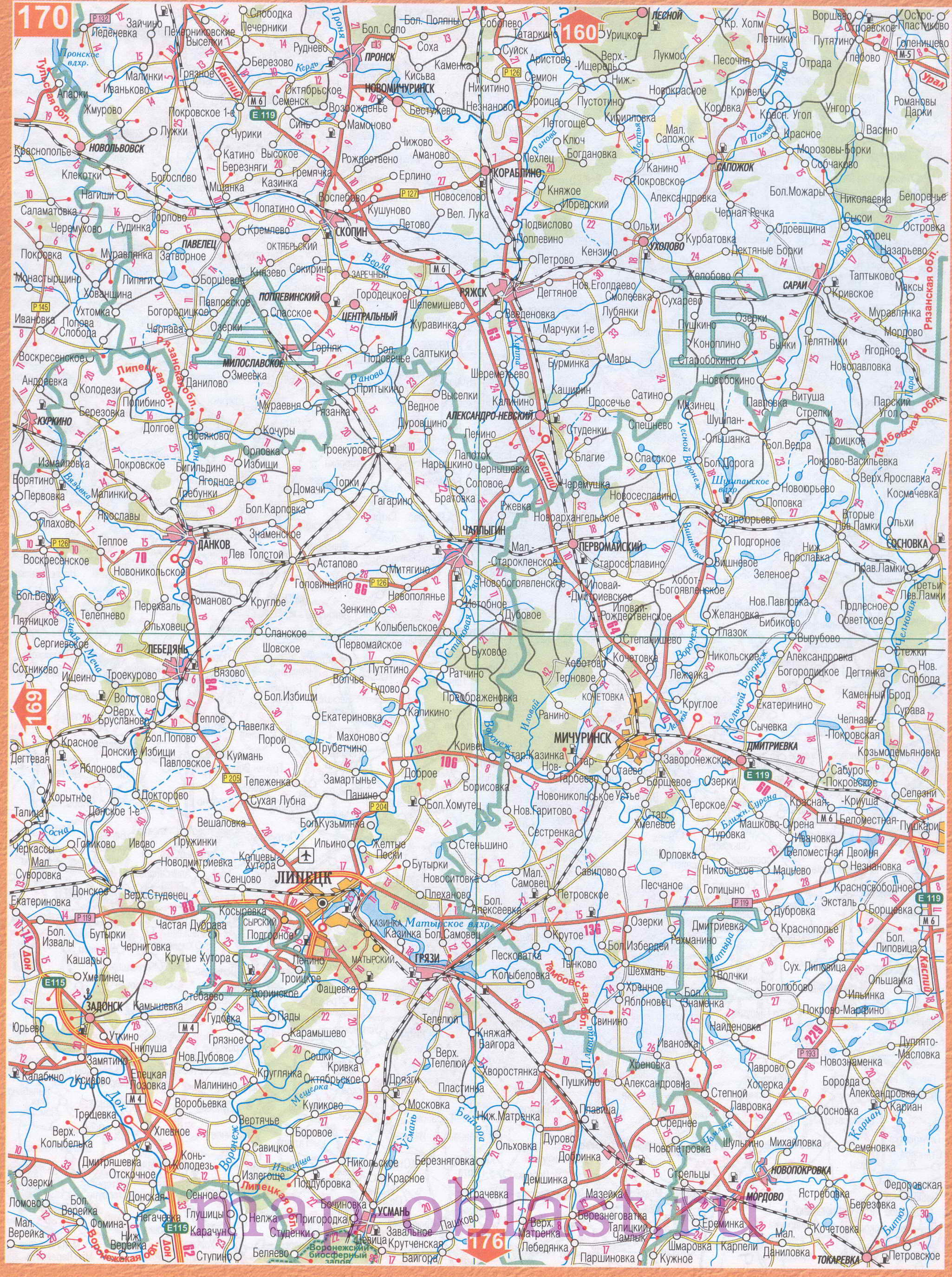 Карта дорог центрально-черноземного района России. Автомобильные дороги центрально-черноземного региона России, C0 - 