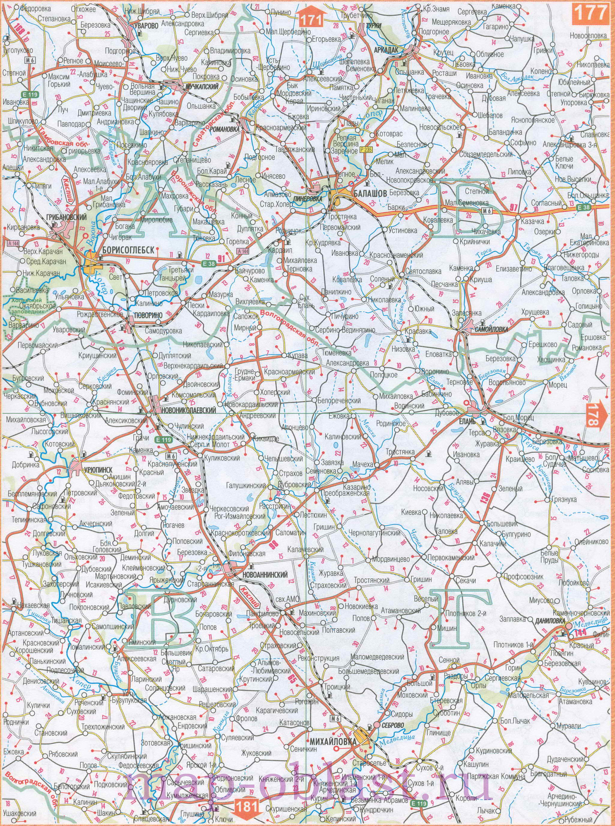 Карта дорог центрально-черноземного района России. Автомобильные дороги центрально-черноземного региона России, D1 - 
