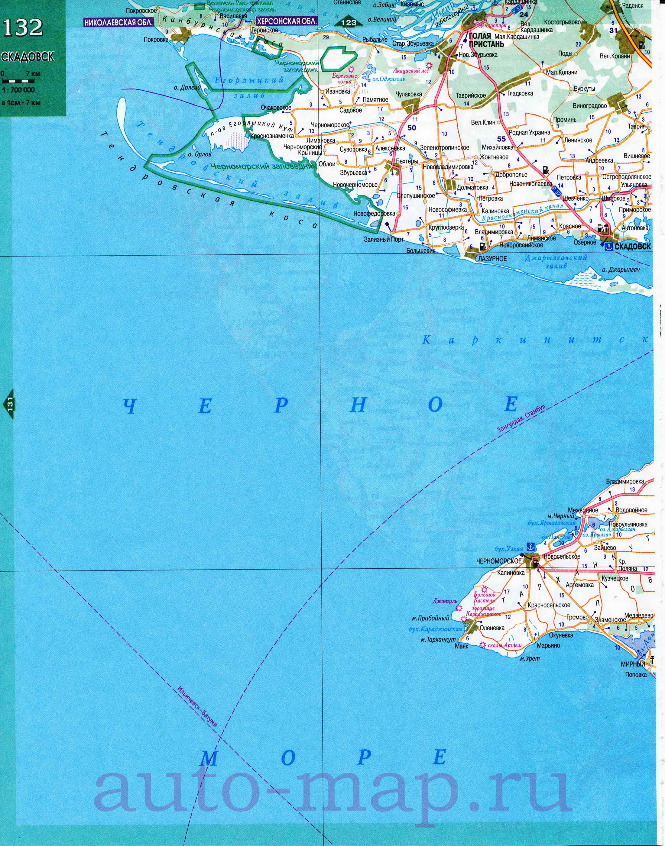 Карта черноморского побережья Украины. Подробная карта берега Черного моря - побережье Украины, C0 - 