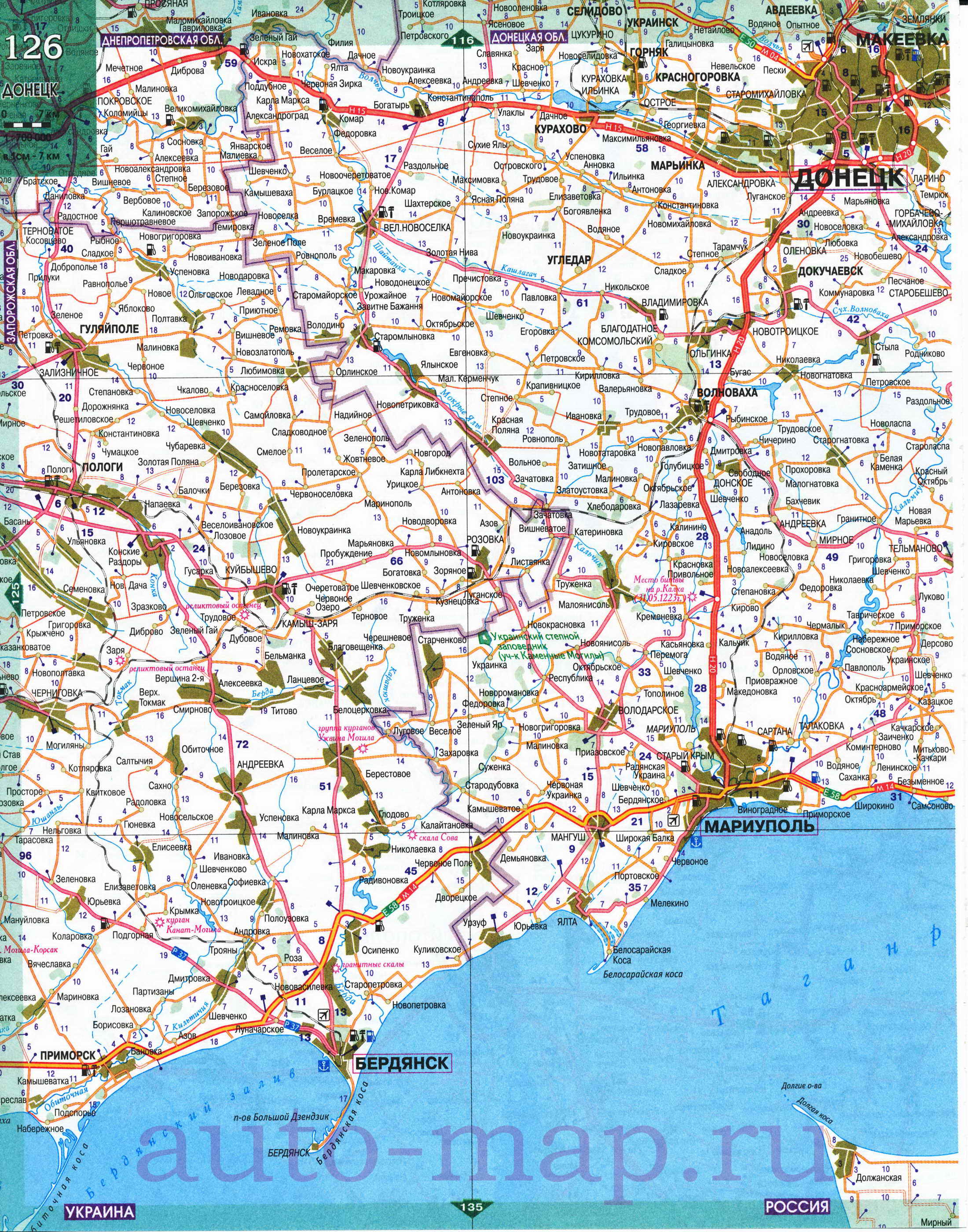 Карта Восточной Украины. Подробная карта областей Восточной Украины, B1 -