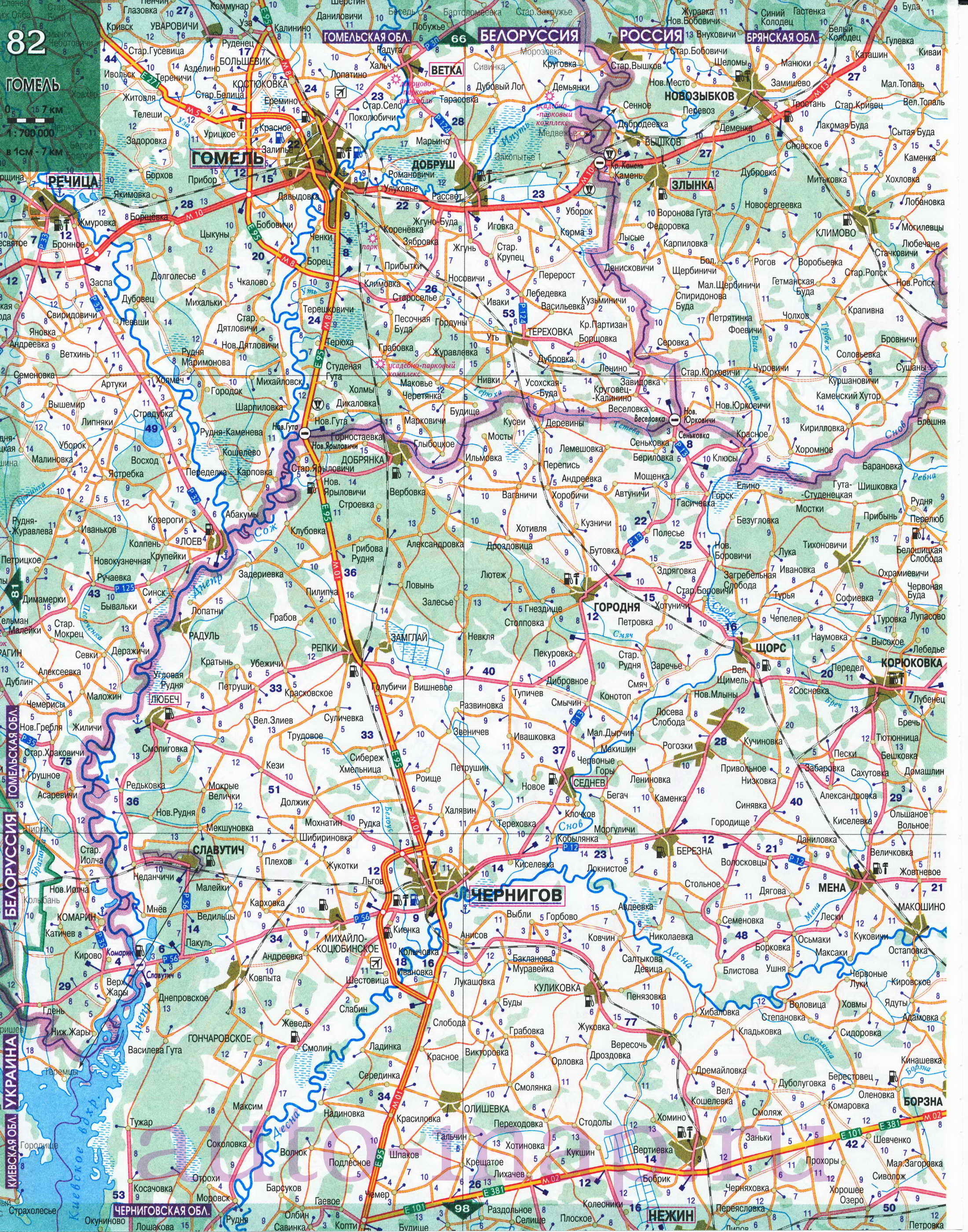 Карта границы России Белоруссии Украины. Автомобильная карта границы Белоруссии России Украины, A1 - 