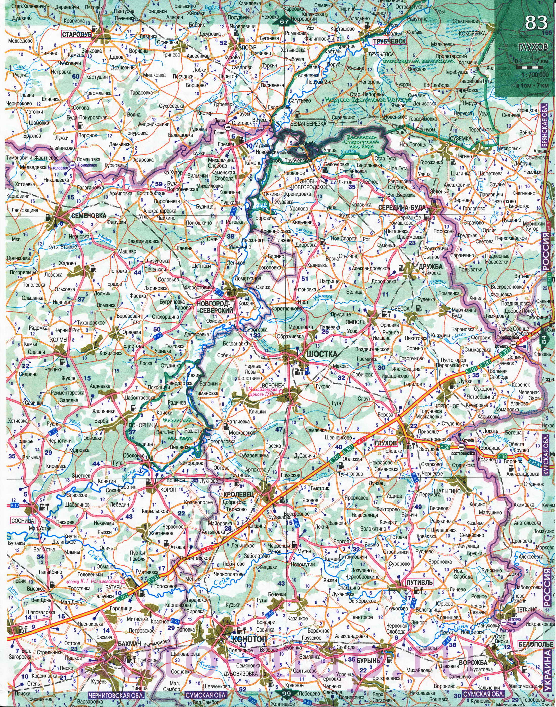 Карта границы России Белоруссии Украины. Автомобильная карта границы Белоруссии России Украины, B1 - 