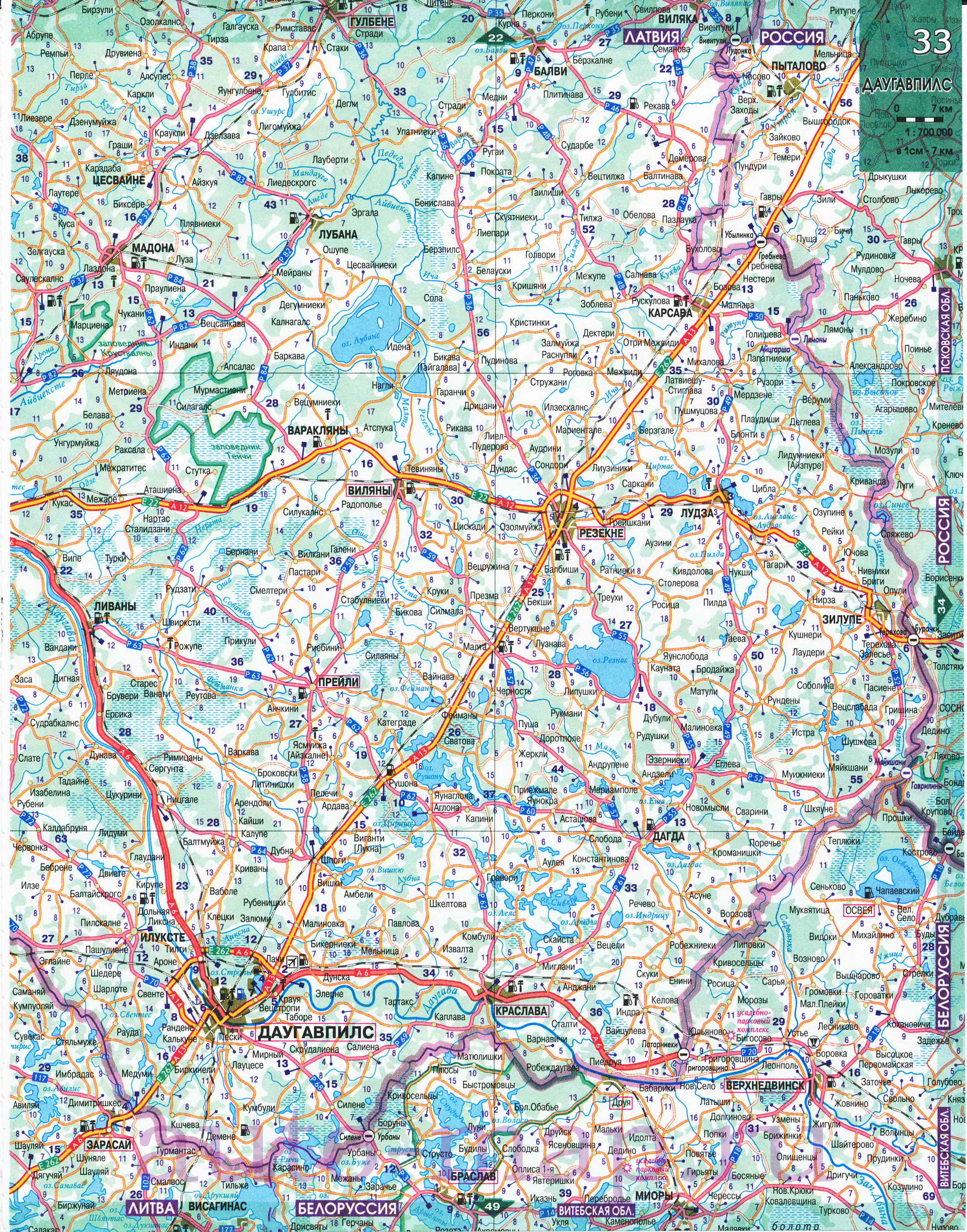 Карта Северо-Западного региона России. Подробная крупномасштабная карта автодорог Северо-Запада России, A2 - 