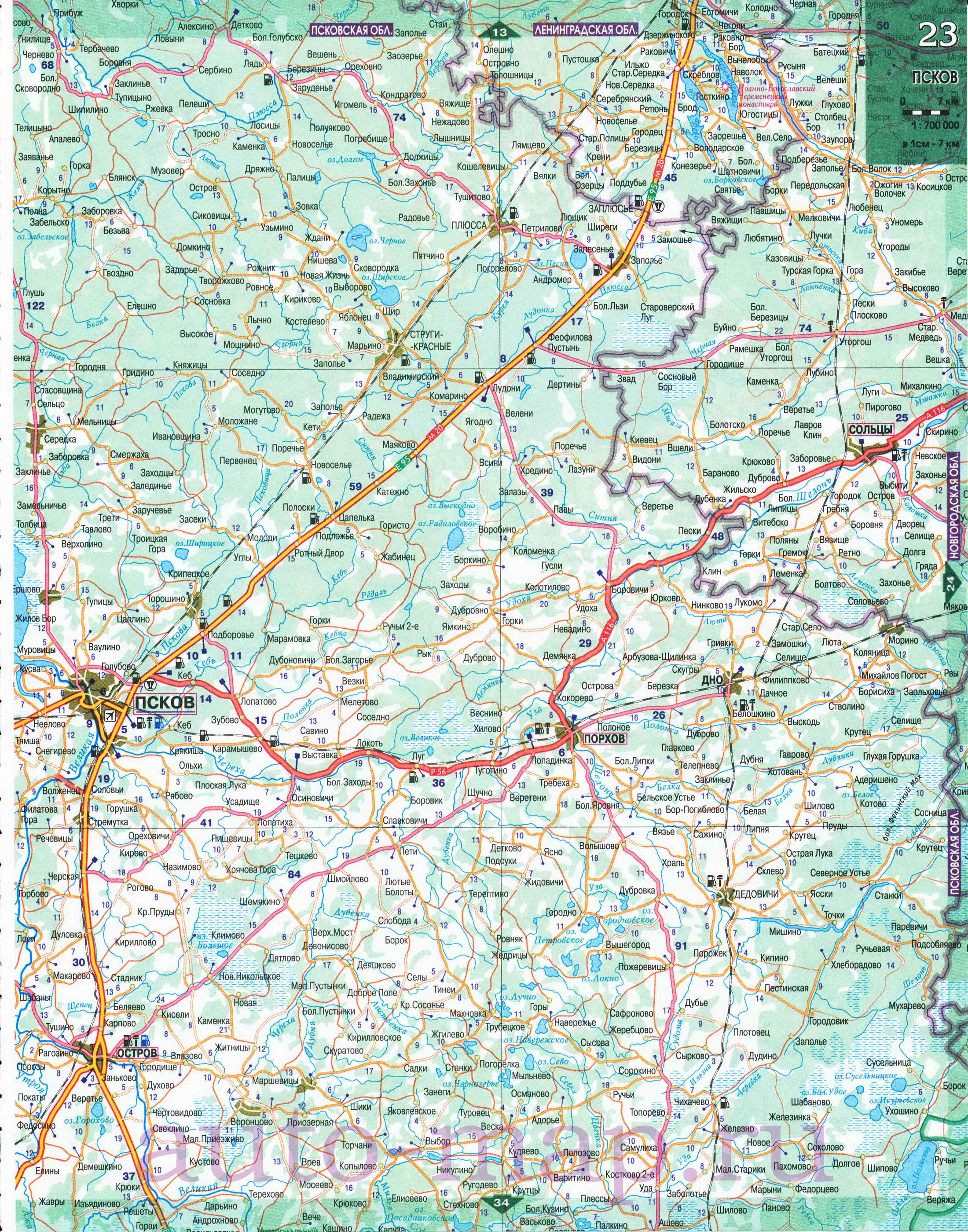 Карта Северо-Западного региона России. Подробная крупномасштабная карта автодорог Северо-Запада России, B1 - 