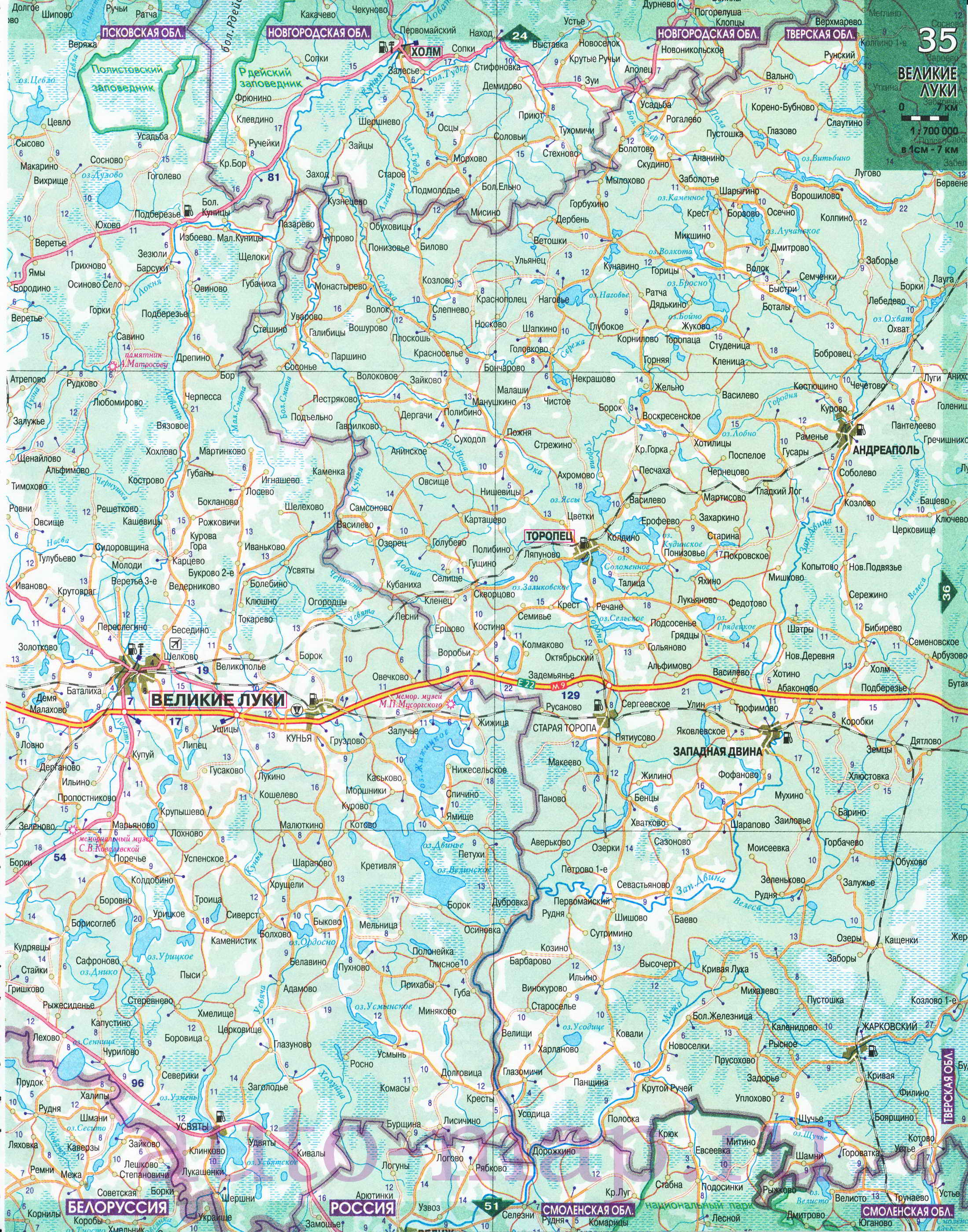 Карта Северо-Западного региона России. Подробная крупномасштабная карта автодорог Северо-Запада России, C2 - 