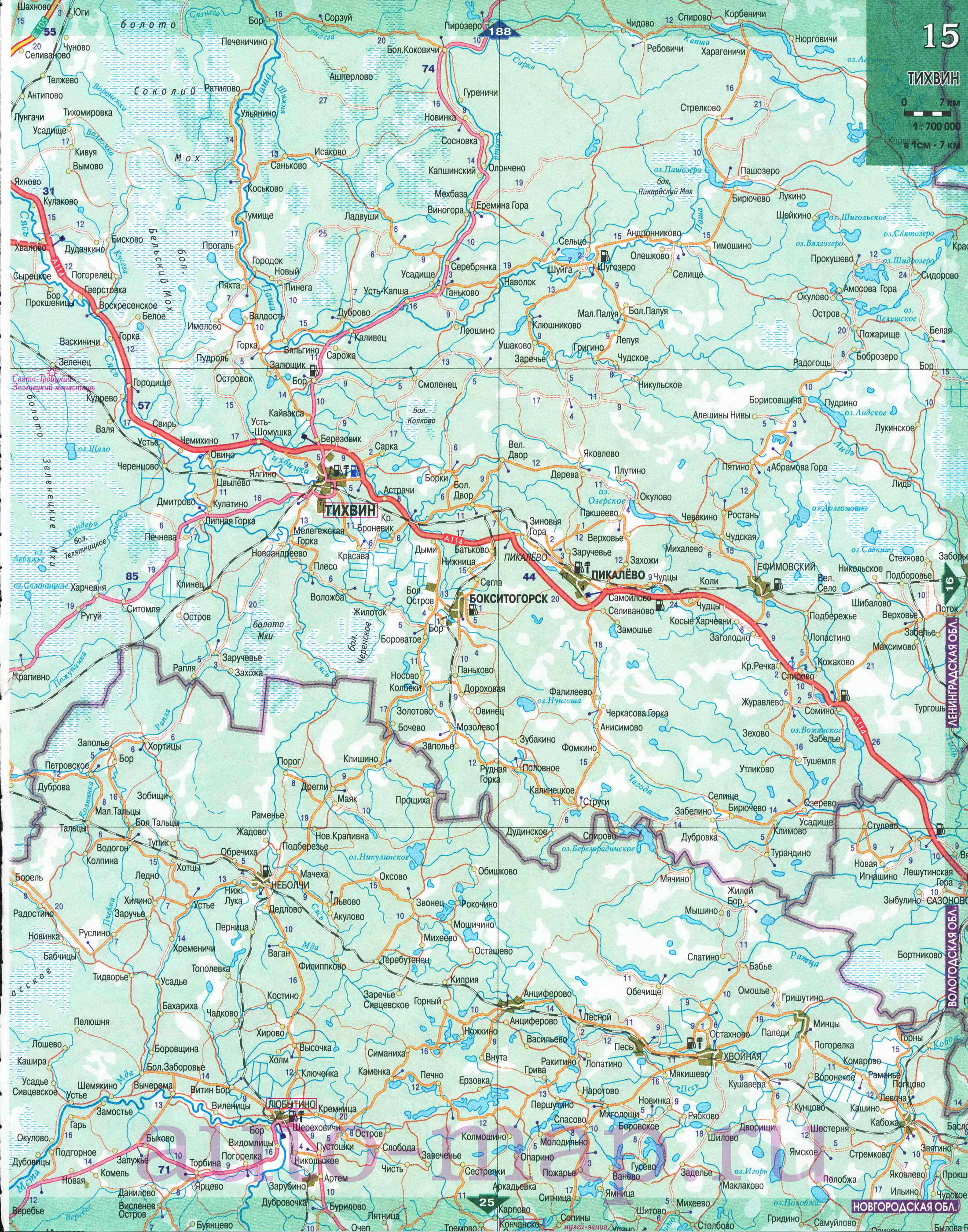 Карта Северо-Западного региона России. Подробная крупномасштабная карта автодорог Северо-Запада России, D0 - 