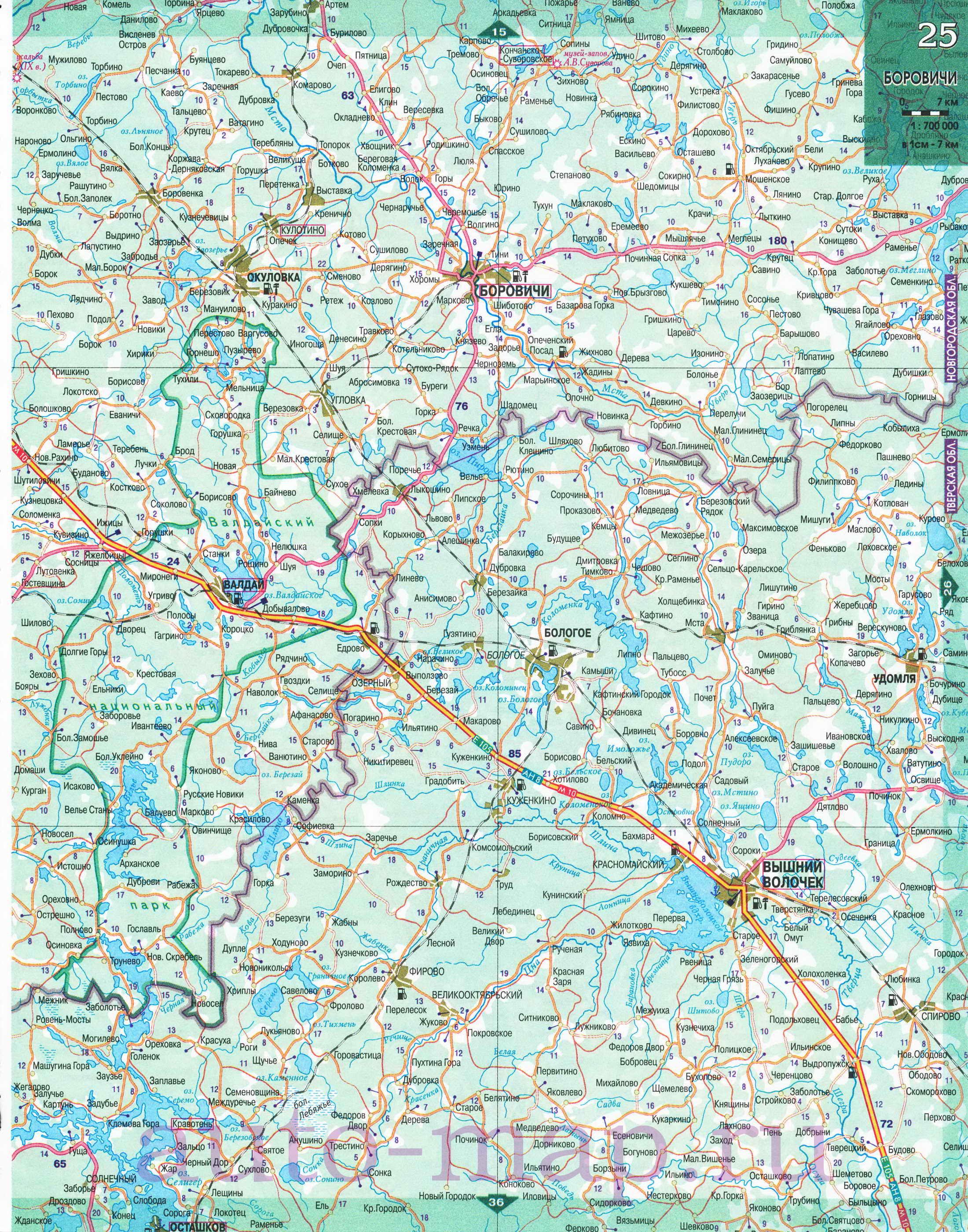 Карта Северо-Западного региона России. Подробная крупномасштабная карта автодорог Северо-Запада России, D1 - 