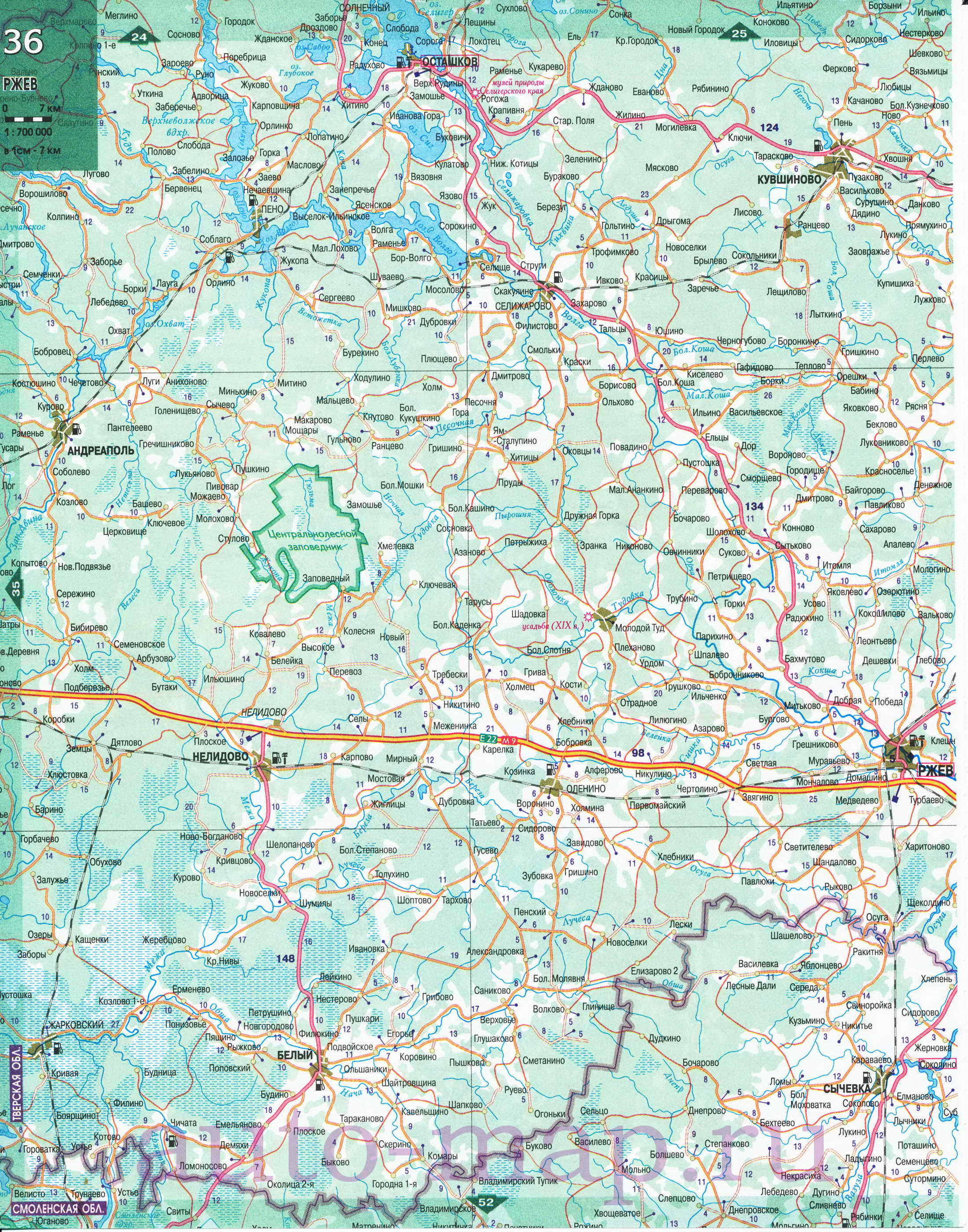 Карта Северо-Западного региона России. Подробная крупномасштабная карта автодорог Северо-Запада России, D2 - 