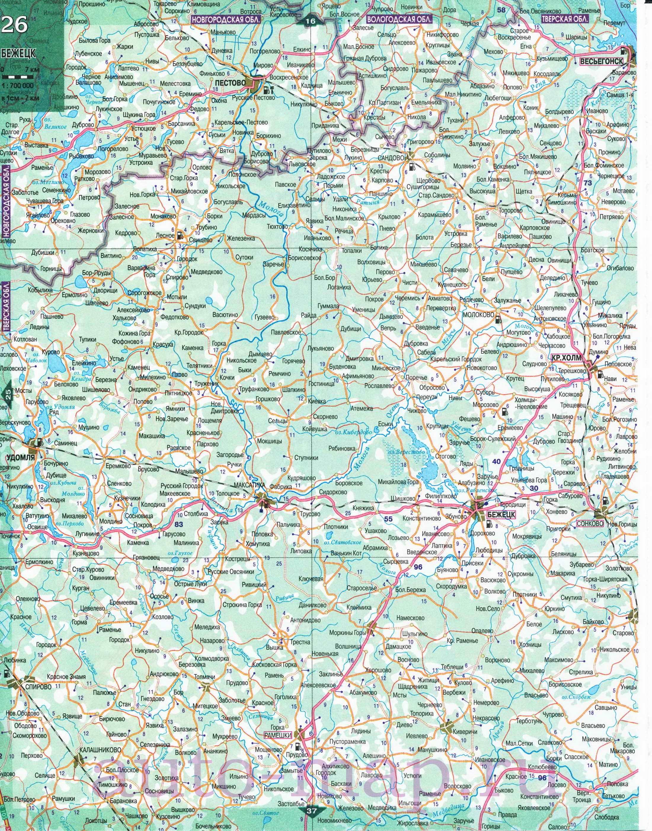 Карта Северо-Западного региона России. Подробная крупномасштабная карта автодорог Северо-Запада России, E1 - 