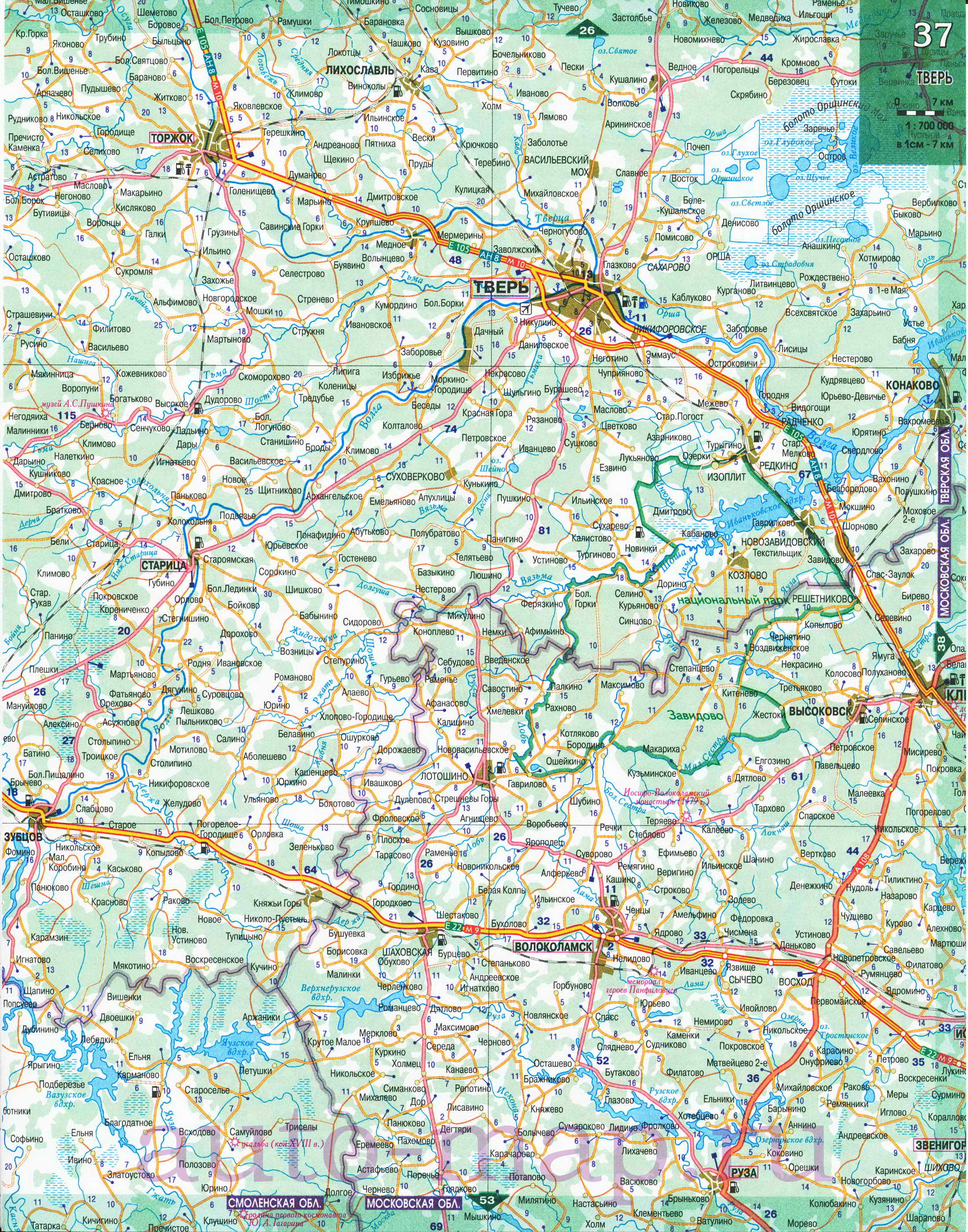 Карта Северо-Западного региона России. Подробная крупномасштабная карта автодорог Северо-Запада России, E2 - 