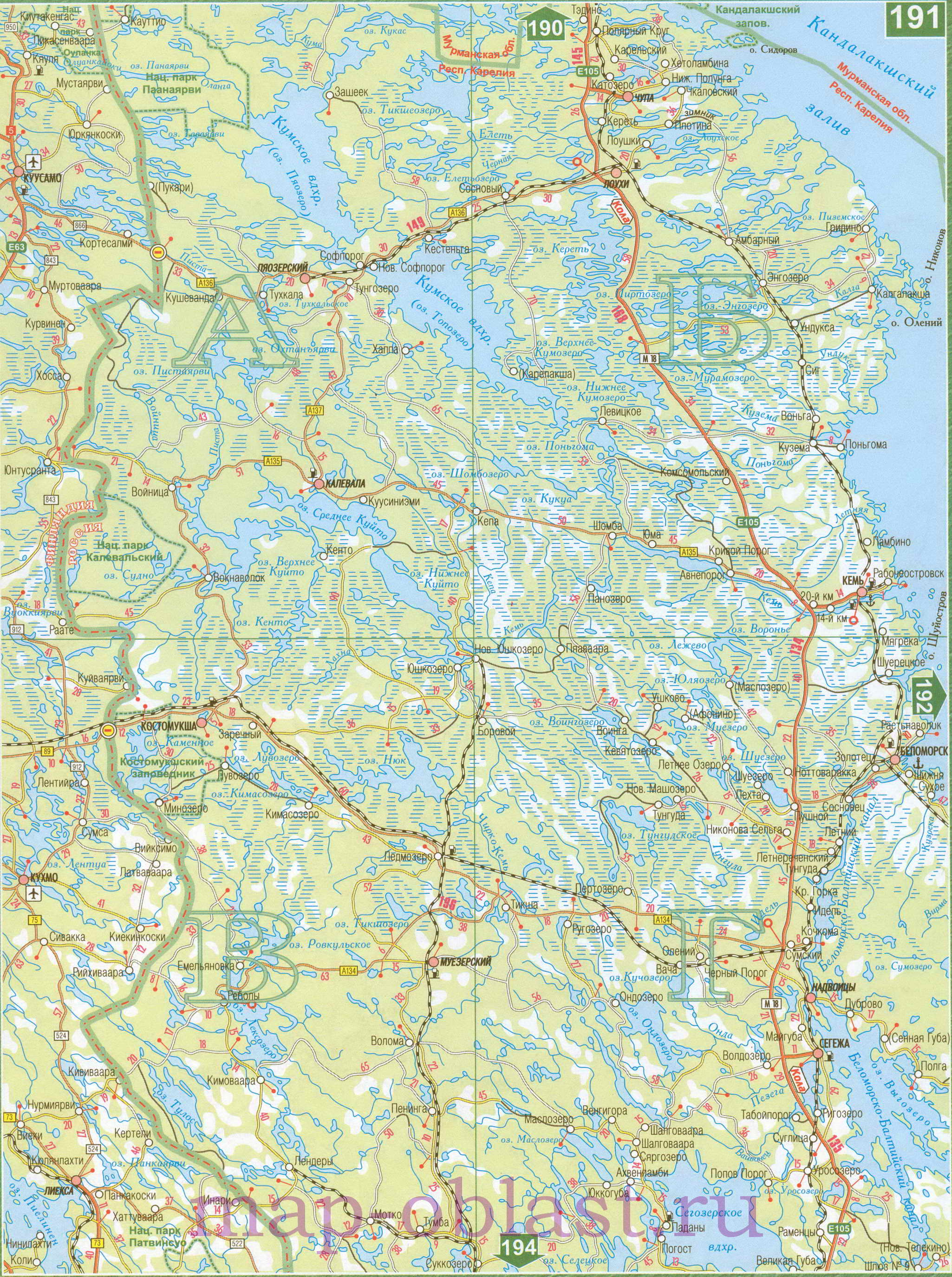 Карта Северо-Запада России. Автомобильная карта Северо-Западного региона России, A0 - 
