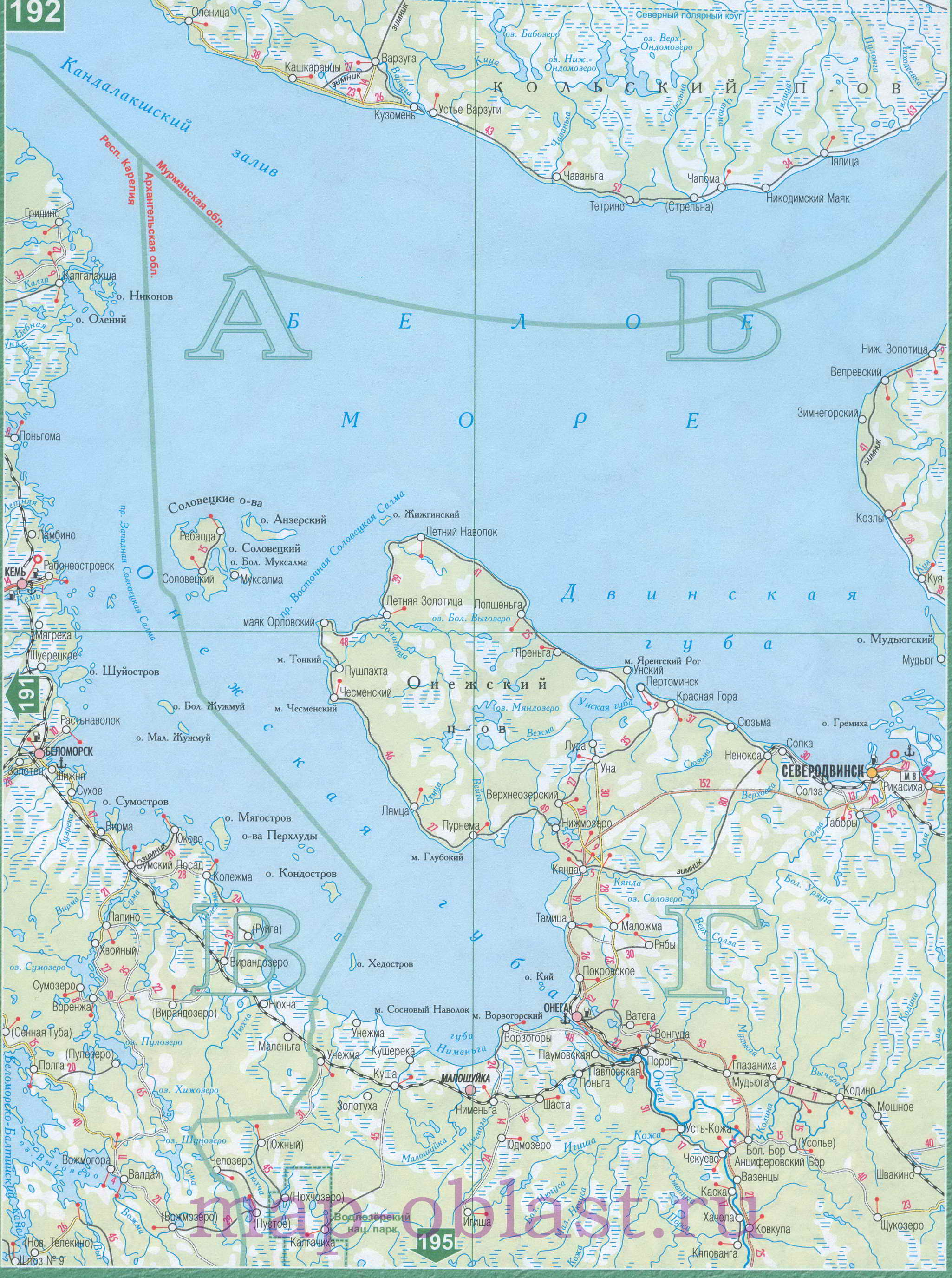 Карта Северо-Запада России. Автомобильная карта Северо-Западного региона России, B0 - 