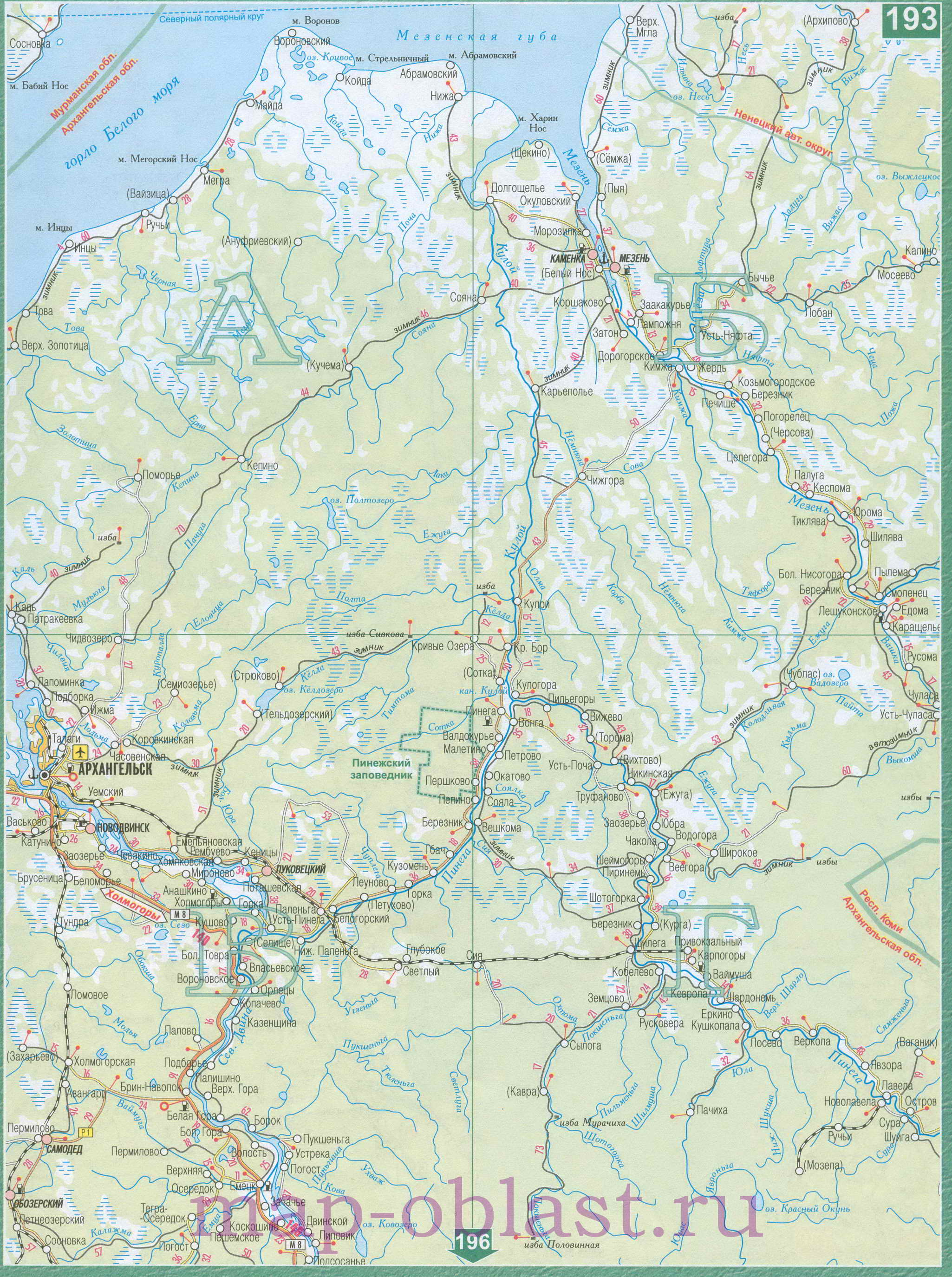 Карта Северо-Запада России. Автомобильная карта Северо-Западного региона России, C0 - 
